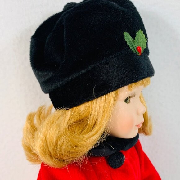 Vintage Christmas Porcelain Doll Red Coat Holiday Mantel Decor - Picture 7 of 9